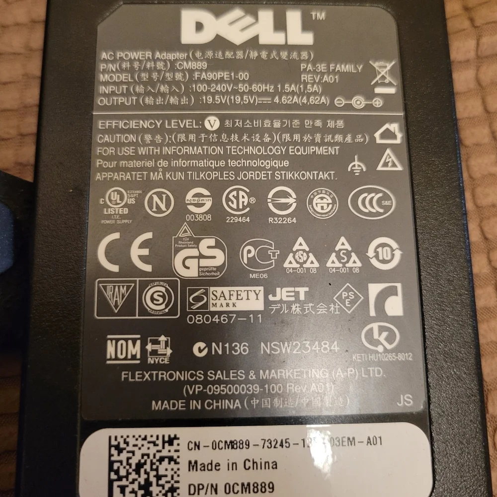 Lot of 2 Genuine Dell PA-3E 19.5V 4.62A 90W Laptop Power Supply Power Adapter